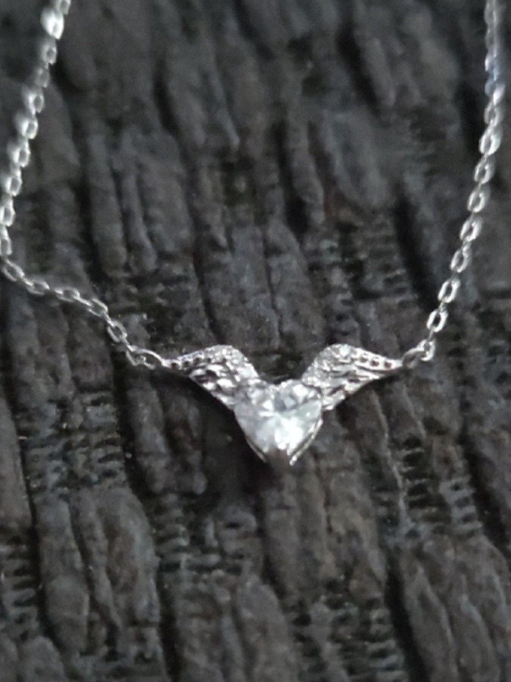 Silver Heart Wing Pendant Necklace